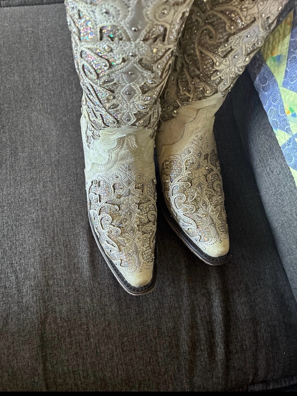 Embellished Cream Western Cowboy Boots - Women's Corral 7 - Picture 6 of 10